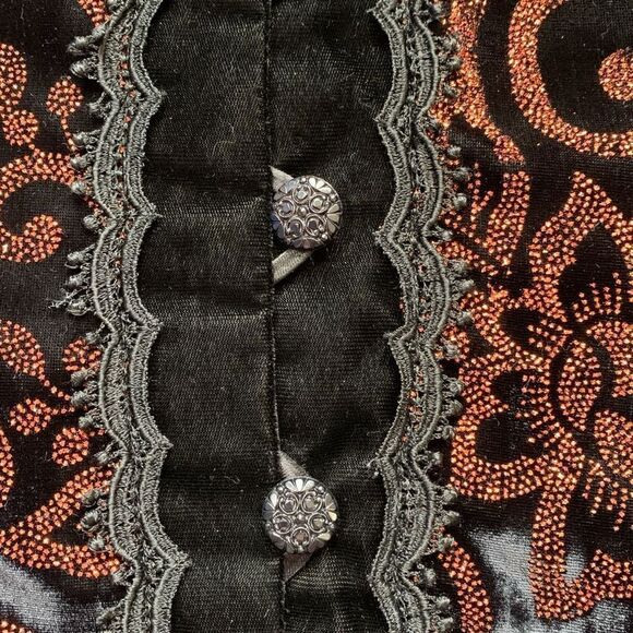 Vintage Collarless Blazer Tailored Black Velvet Structured Hourglass Metallic - Picture 11 of 14